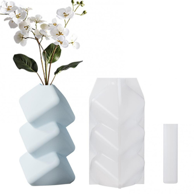 1 Set DIY Flower Vase Silicone Mold Handmade Stacking Cube Decorative Vase Epoxy Resin Casting Mold Vase Crafts Making Gypsum Cement Mold 