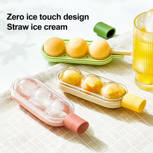 3Pcs Creative Popsicle Ice Mold with Straw Haws Shape Ice Cream Mold Refrigerator Ice Cube Tray for Homemade DIY Desserts Cocktail 