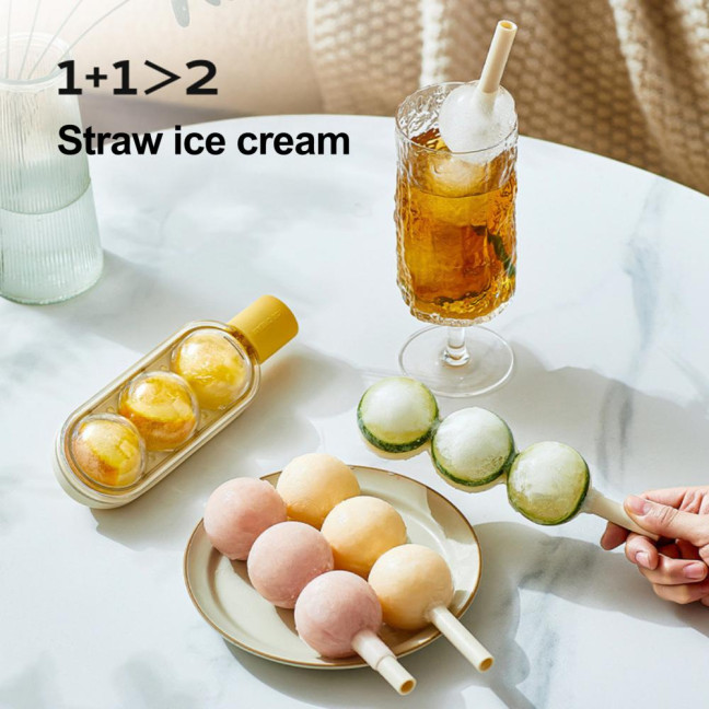 3Pcs Creative Popsicle Ice Mold with Straw Haws Shape Ice Cream Mold Refrigerator Ice Cube Tray for Homemade DIY Desserts Cocktail 