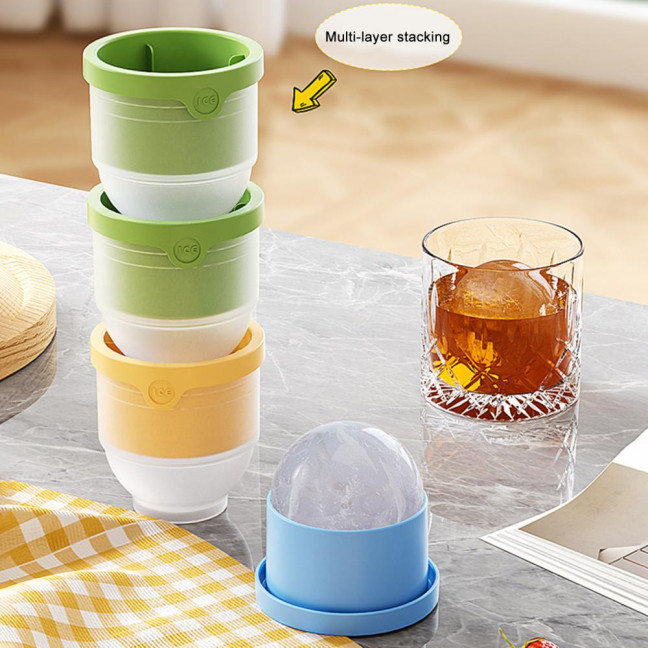 4Pcs Silicone Ice Ball Mold Round Ice Cube Tray BPA-free Easy Release Sphere Ice Maker for Whiskey Cocktails