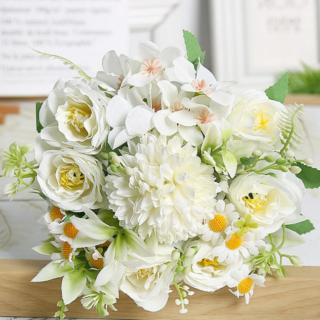 2 Pcs Faux Flower Bunch Simulated Daisies Realistic Hydrangea Roses Artificial Flowers for Home Wedding Decoration Photography Props 2 Pcs Faux Flower Bunch Simulated Daisies Realistic Hydrangea Roses Artificial Flowers for Home Wedding Decoration Photography Props