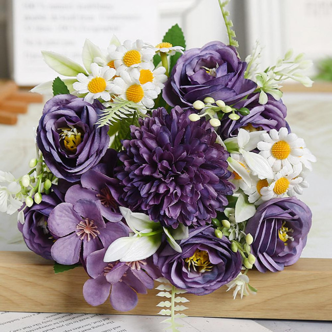 2 Pcs Faux Flower Bunch Simulated Daisies Realistic Hydrangea Roses Artificial Flowers for Home Wedding Decoration Photography Props 2 Pcs Faux Flower Bunch Simulated Daisies Realistic Hydrangea Roses Artificial Flowers for Home Wedding Decoration Photography Props