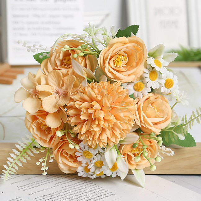 2 Pcs Faux Flower Bunch Simulated Daisies Realistic Hydrangea Roses Artificial Flowers for Home Wedding Decoration Photography Props 2 Pcs Faux Flower Bunch Simulated Daisies Realistic Hydrangea Roses Artificial Flowers for Home Wedding Decoration Photography Props