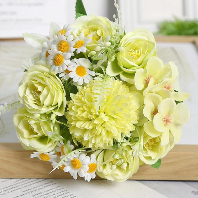 2 Pcs Faux Flower Bunch Simulated Daisies Realistic Hydrangea Roses Artificial Flowers for Home Wedding Decoration Photography Props 2 Pcs Faux Flower Bunch Simulated Daisies Realistic Hydrangea Roses Artificial Flowers for Home Wedding Decoration Photography Props