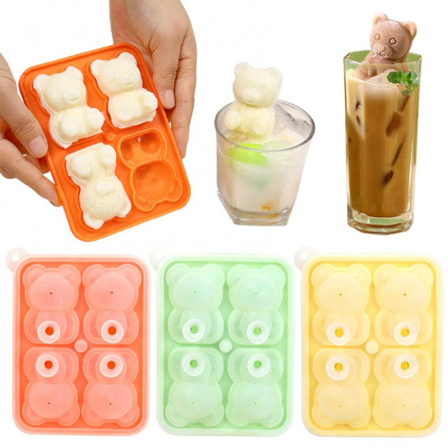 3Pcs Bear Shaped Ice Cube Trays Food-Grade Silicone Ice Mold for Whiskey Cocktails Coffee Juice Easy Release Creative Ice Cube Maker