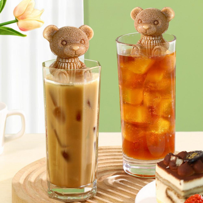 3Pcs Bear Shaped Ice Cube Trays Food-Grade Silicone Ice Mold for Whiskey Cocktails Coffee Juice Easy Release Creative Ice Cube Maker