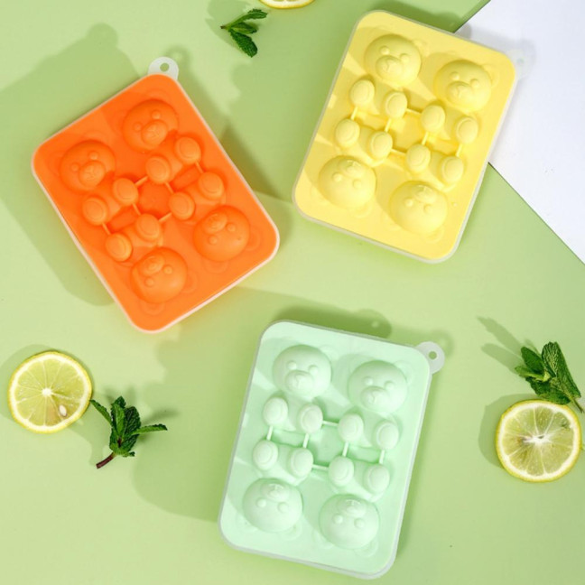3Pcs Bear Shaped Ice Cube Trays Food-Grade Silicone Ice Mold for Whiskey Cocktails Coffee Juice Easy Release Creative Ice Cube Maker