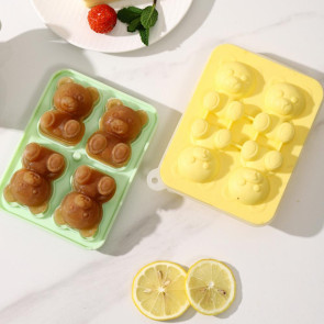 3Pcs Bear Shaped Ice Cube Trays Food-Grade Silicone Ice Mold for Whiskey Cocktails Coffee Juice Easy Release Creative Ice Cube Maker