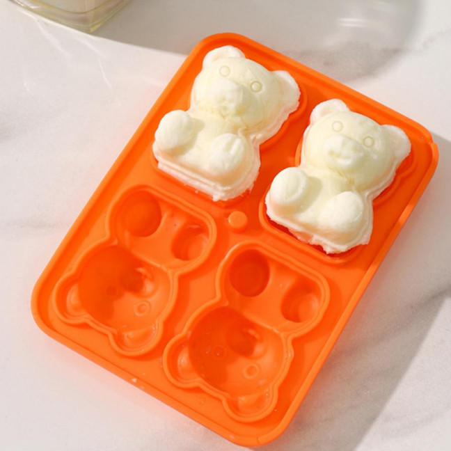 3Pcs Bear Shaped Ice Cube Trays Food-Grade Silicone Ice Mold for Whiskey Cocktails Coffee Juice Easy Release Creative Ice Cube Maker