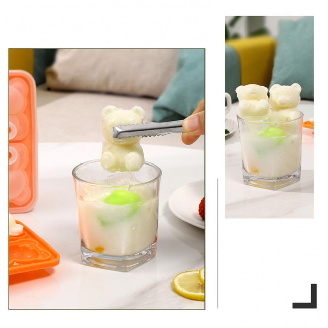 3Pcs Bear Shaped Ice Cube Trays Food-Grade Silicone Ice Mold for Whiskey Cocktails Coffee Juice Easy Release Creative Ice Cube Maker