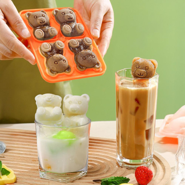 3Pcs Bear Shaped Ice Cube Trays Food-Grade Silicone Ice Mold for Whiskey Cocktails Coffee Juice Easy Release Creative Ice Cube Maker