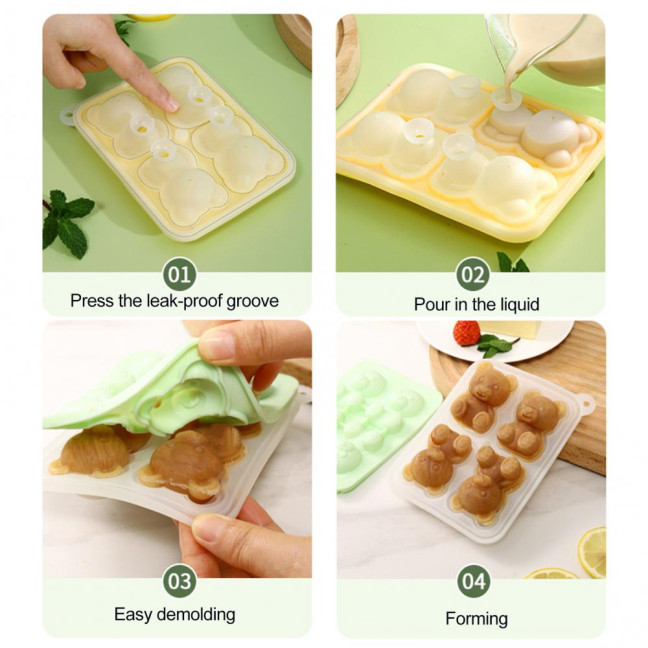 3Pcs Bear Shaped Ice Cube Trays Food-Grade Silicone Ice Mold for Whiskey Cocktails Coffee Juice Easy Release Creative Ice Cube Maker