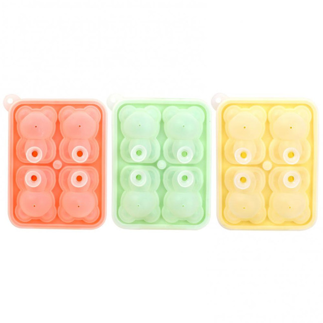 3Pcs Bear Shaped Ice Cube Trays Food-Grade Silicone Ice Mold for Whiskey Cocktails Coffee Juice Easy Release Creative Ice Cube Maker
