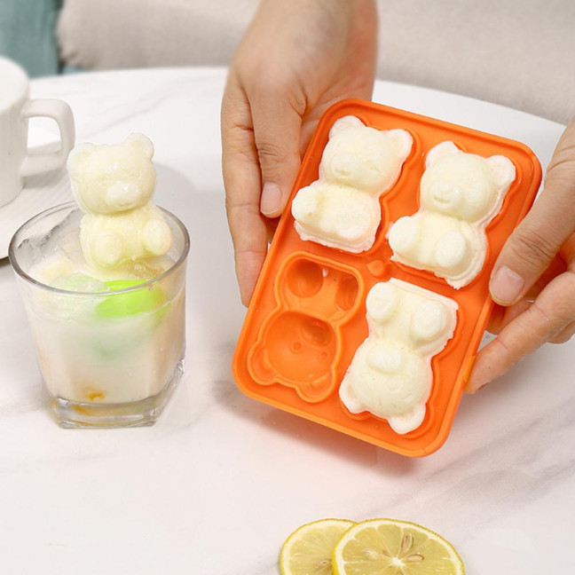 3Pcs Bear Shaped Ice Cube Trays Food-Grade Silicone Ice Mold for Whiskey Cocktails Coffee Juice Easy Release Creative Ice Cube Maker