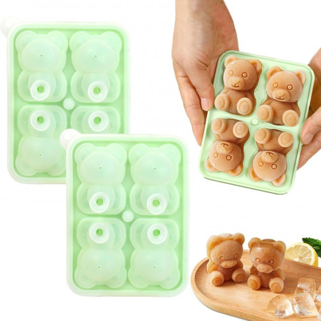 3Pcs Bear Shaped Ice Cube Trays Food-Grade Silicone Ice Mold for Whiskey Cocktails Coffee Juice Easy Release Creative Ice Cube Maker