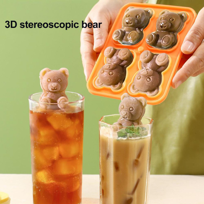 3Pcs Bear Shaped Ice Cube Trays Food-Grade Silicone Ice Mold for Whiskey Cocktails Coffee Juice Easy Release Creative Ice Cube Maker