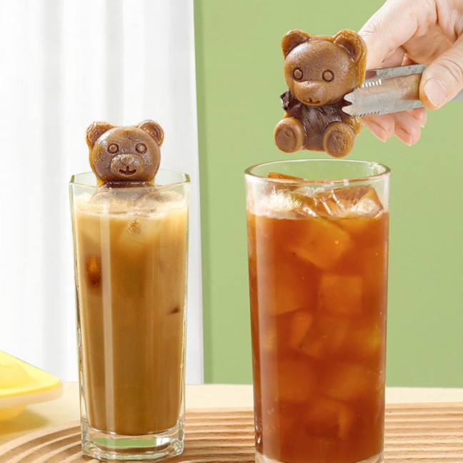 3Pcs Bear Shaped Ice Cube Trays Food-Grade Silicone Ice Mold for Whiskey Cocktails Coffee Juice Easy Release Creative Ice Cube Maker