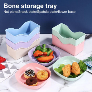 10Pcs Bone Spitting Plate with Stand Plastic Snack Tray for Candy Fruit Cookie Cake Kitchen Accessories