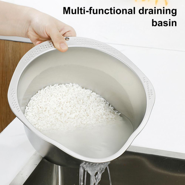 Rice Washer Strainer Bowl Stainless Steel Drain Basket for Rice Fruits Vegetables Kitchen Colander Sieve Tools