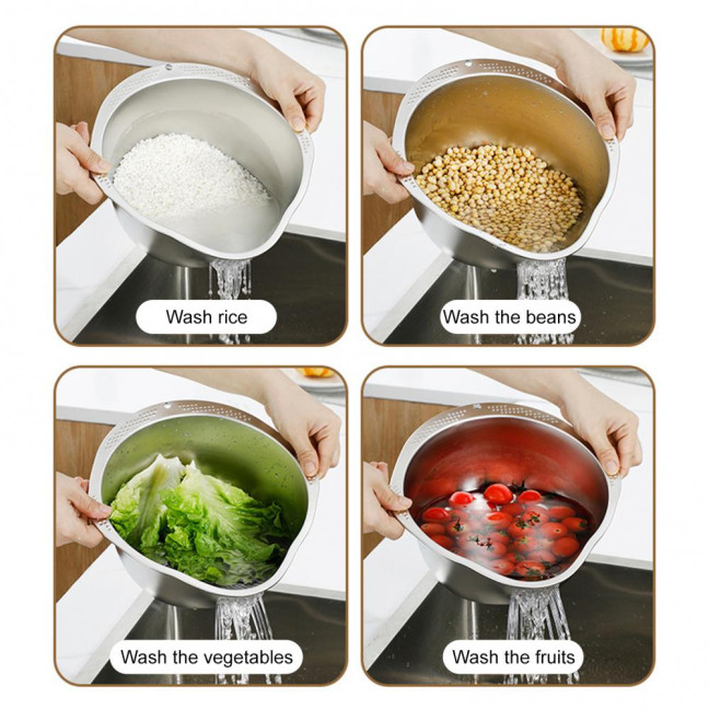 Rice Washer Strainer Bowl Stainless Steel Drain Basket for Rice Fruits Vegetables Kitchen Colander Sieve Tools