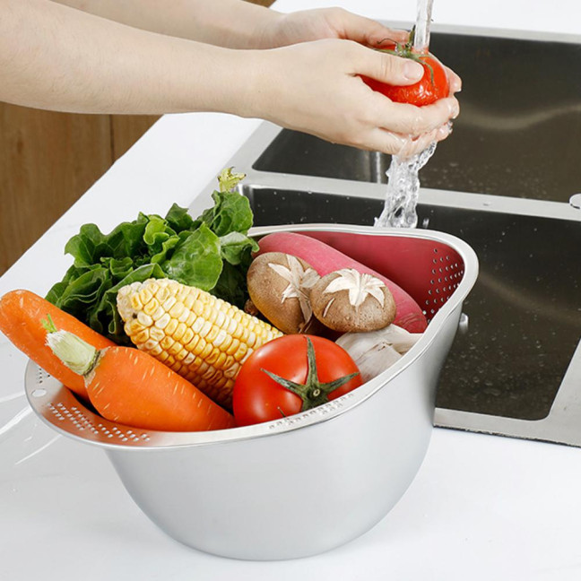 Rice Washer Strainer Bowl Stainless Steel Drain Basket for Rice Fruits Vegetables Kitchen Colander Sieve Tools
