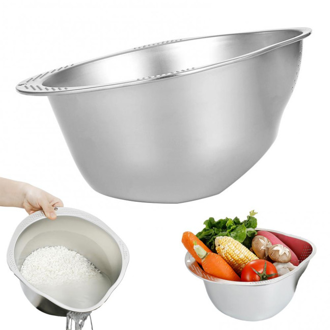 Rice Washer Strainer Bowl Stainless Steel Drain Basket for Rice Fruits Vegetables Kitchen Colander Sieve Tools