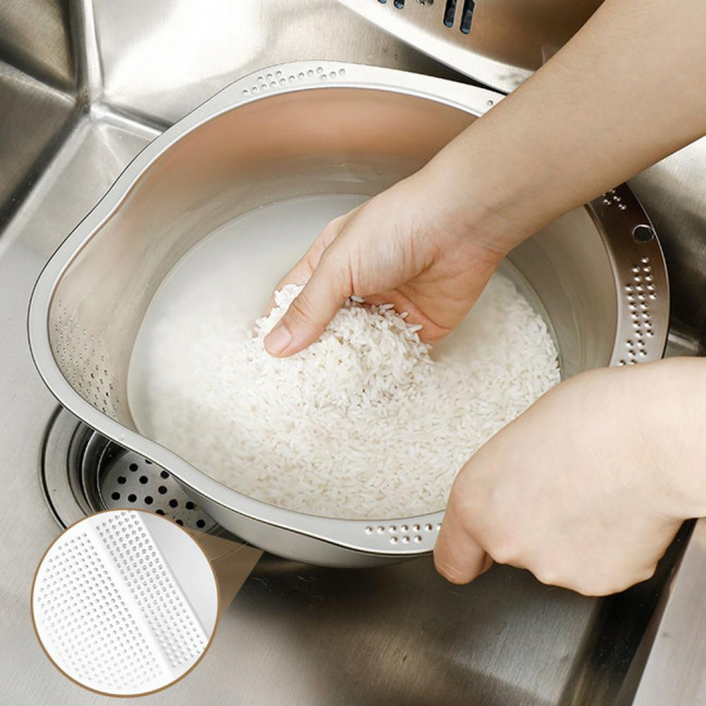 Rice Washer Strainer Bowl Stainless Steel Drain Basket for Rice Fruits Vegetables Kitchen Colander Sieve Tools
