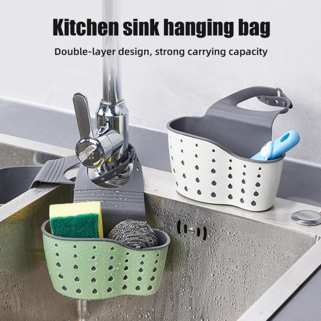 Kitchen Sink Shelf Soap Sponge Drain Rack Strong Load-Bearing Double-Layer Design Easy to Install Hanging Basket Sink Caddy