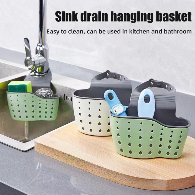 Kitchen Sink Shelf Soap Sponge Drain Rack Strong Load-Bearing Double-Layer Design Easy to Install Hanging Basket Sink Caddy