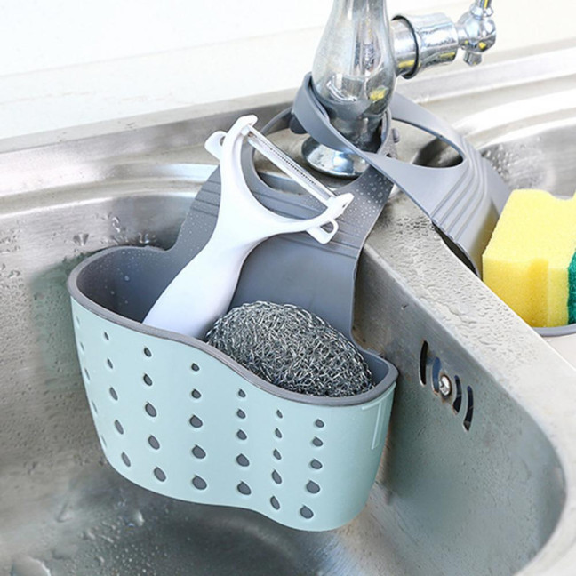 Kitchen Sink Shelf Soap Sponge Drain Rack Strong Load-Bearing Double-Layer Design Easy to Install Hanging Basket Sink Caddy