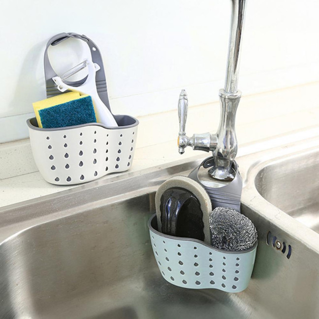 Kitchen Sink Shelf Soap Sponge Drain Rack Strong Load-Bearing Double-Layer Design Easy to Install Hanging Basket Sink Caddy