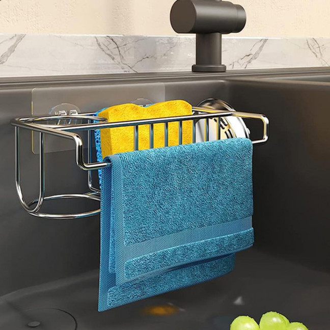 Sponge Holder Kitchen Sink Caddy Strong Load-bearing Hollow Design Easy to Install Self Draining Sink Caddy Organizer Rack