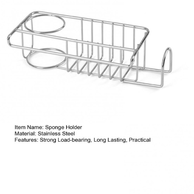 Sponge Holder Kitchen Sink Caddy Strong Load-bearing Hollow Design Easy to Install Self Draining Sink Caddy Organizer Rack