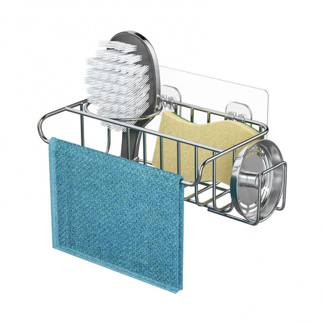 Sponge Holder Kitchen Sink Caddy Strong Load-bearing Hollow Design Easy to Install Self Draining Sink Caddy Organizer Rack