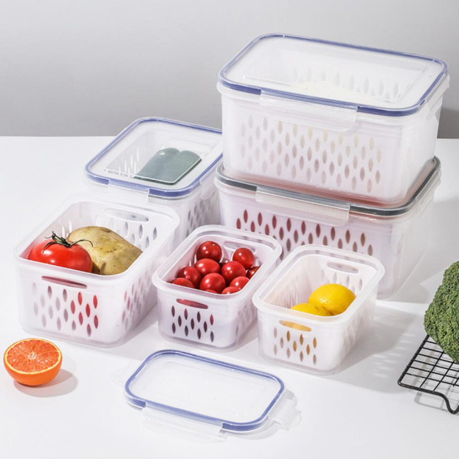 1/3Pcs Transparent Storage Box with Removable Colander Large Capacity Double Layer Vegetable Washing Bowl Fruit Storage Container