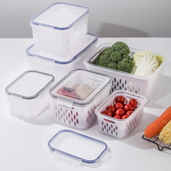 1/3Pcs Transparent Storage Box with Removable Colander Large Capacity Double Layer Vegetable Washing Bowl Fruit Storage Container