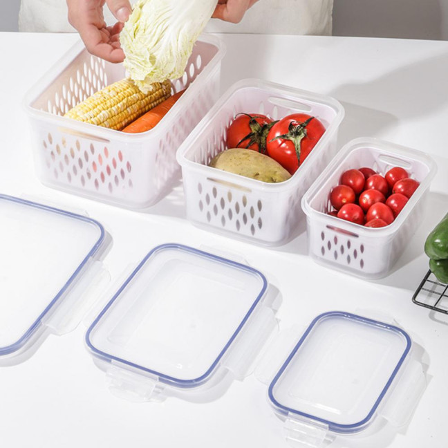 1/3Pcs Transparent Storage Box with Removable Colander Large Capacity Double Layer Vegetable Washing Bowl Fruit Storage Container