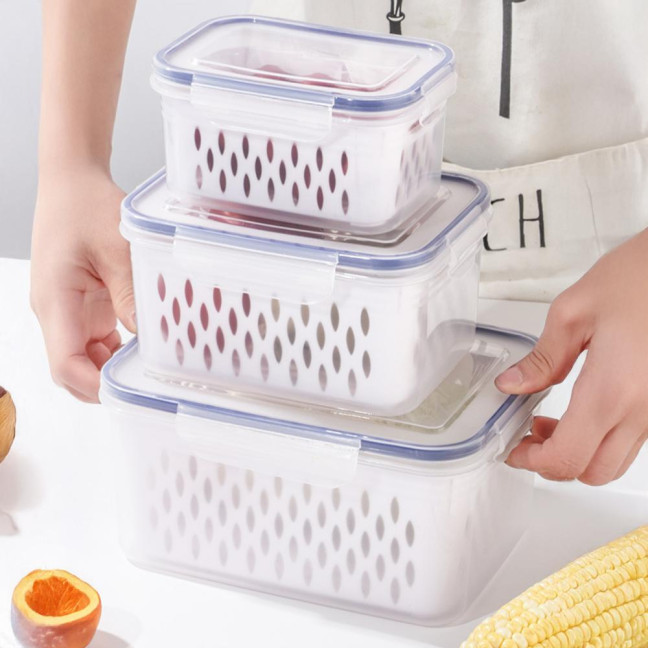 1/3Pcs Transparent Storage Box with Removable Colander Large Capacity Double Layer Vegetable Washing Bowl Fruit Storage Container