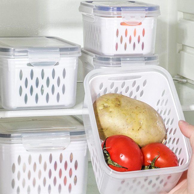 1/3Pcs Transparent Storage Box with Removable Colander Large Capacity Double Layer Vegetable Washing Bowl Fruit Storage Container
