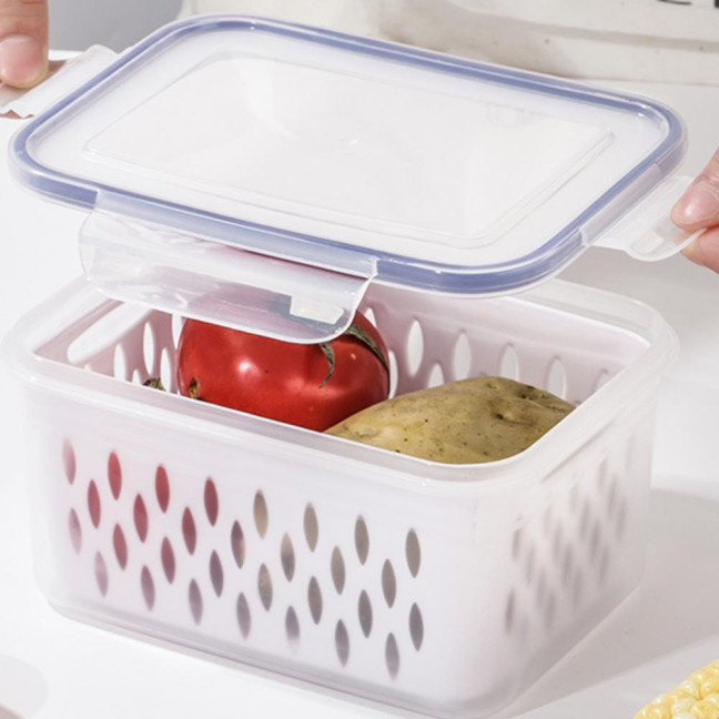 1/3Pcs Transparent Storage Box with Removable Colander Large Capacity Double Layer Vegetable Washing Bowl Fruit Storage Container