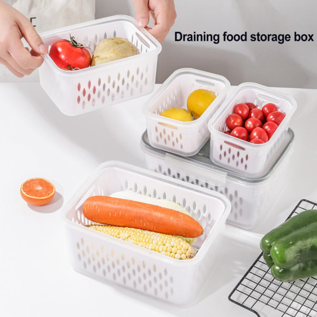 1/3Pcs Transparent Storage Box with Removable Colander Large Capacity Double Layer Vegetable Washing Bowl Fruit Storage Container