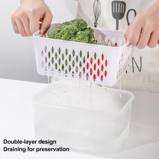 1/3Pcs Transparent Storage Box with Removable Colander Large Capacity Double Layer Vegetable Washing Bowl Fruit Storage Container