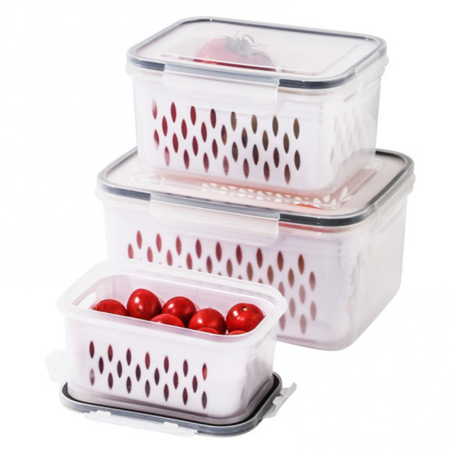 1/3Pcs Transparent Storage Box with Removable Colander Large Capacity Double Layer Vegetable Washing Bowl Fruit Storage Container
