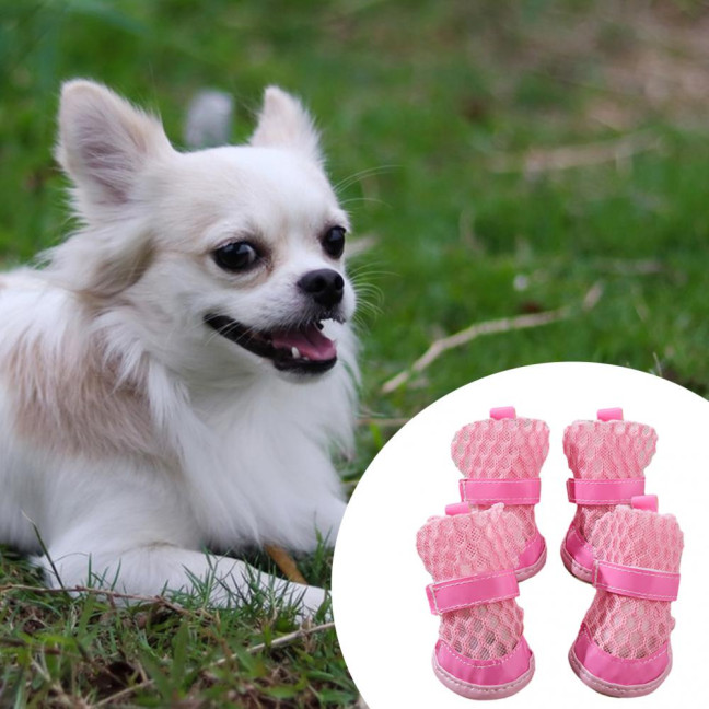 4 Pcs Dog Shoes Breathable Mesh Dog Boots for Summer Hot Pavement Anti-Slip Sole Paw Protector for Small Medium And Large Dogs