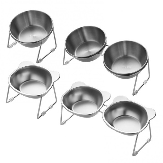 Stainless Steel Elevated Cat Bowl Tilted Raised Cat Bowl with Metal Stand Pet Feeding Dish to Prevent Fatigue for Indoor Cat And Dog