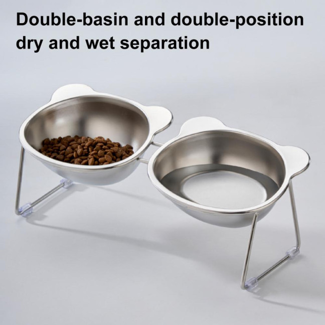 Stainless Steel Elevated Cat Bowl Tilted Raised Cat Bowl with Metal Stand Pet Feeding Dish to Prevent Fatigue for Indoor Cat And Dog
