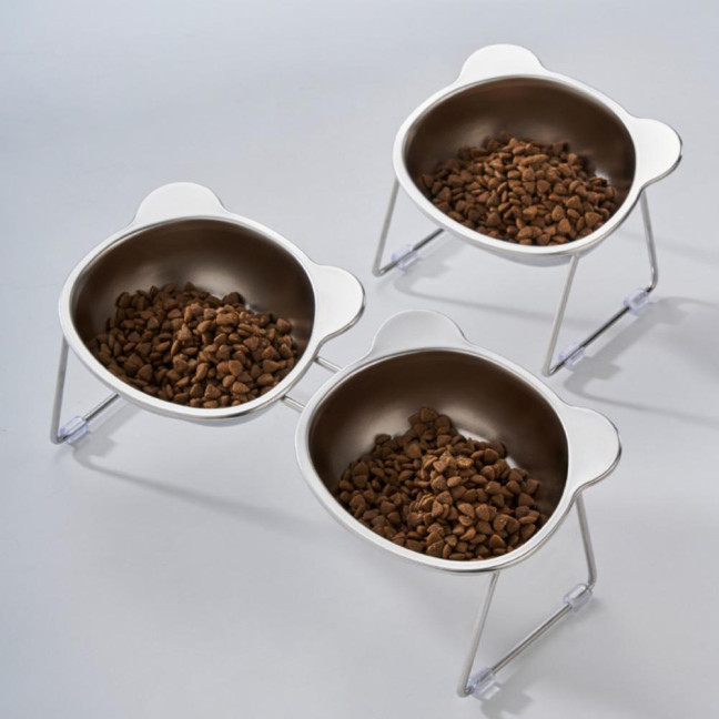 Stainless Steel Elevated Cat Bowl Tilted Raised Cat Bowl with Metal Stand Pet Feeding Dish to Prevent Fatigue for Indoor Cat And Dog