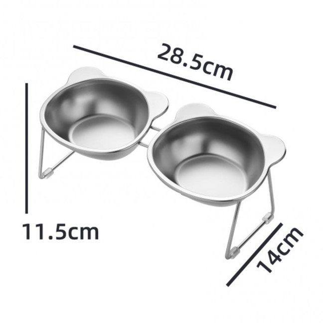Stainless Steel Elevated Cat Bowl Tilted Raised Cat Bowl with Metal Stand Pet Feeding Dish to Prevent Fatigue for Indoor Cat And Dog