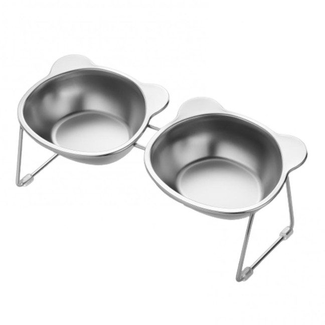 Stainless Steel Elevated Cat Bowl Tilted Raised Cat Bowl with Metal Stand Pet Feeding Dish to Prevent Fatigue for Indoor Cat And Dog
