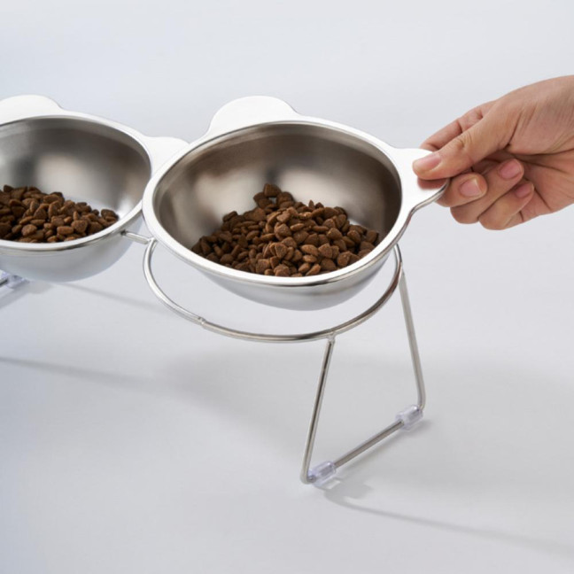 Stainless Steel Elevated Cat Bowl Tilted Raised Cat Bowl with Metal Stand Pet Feeding Dish to Prevent Fatigue for Indoor Cat And Dog